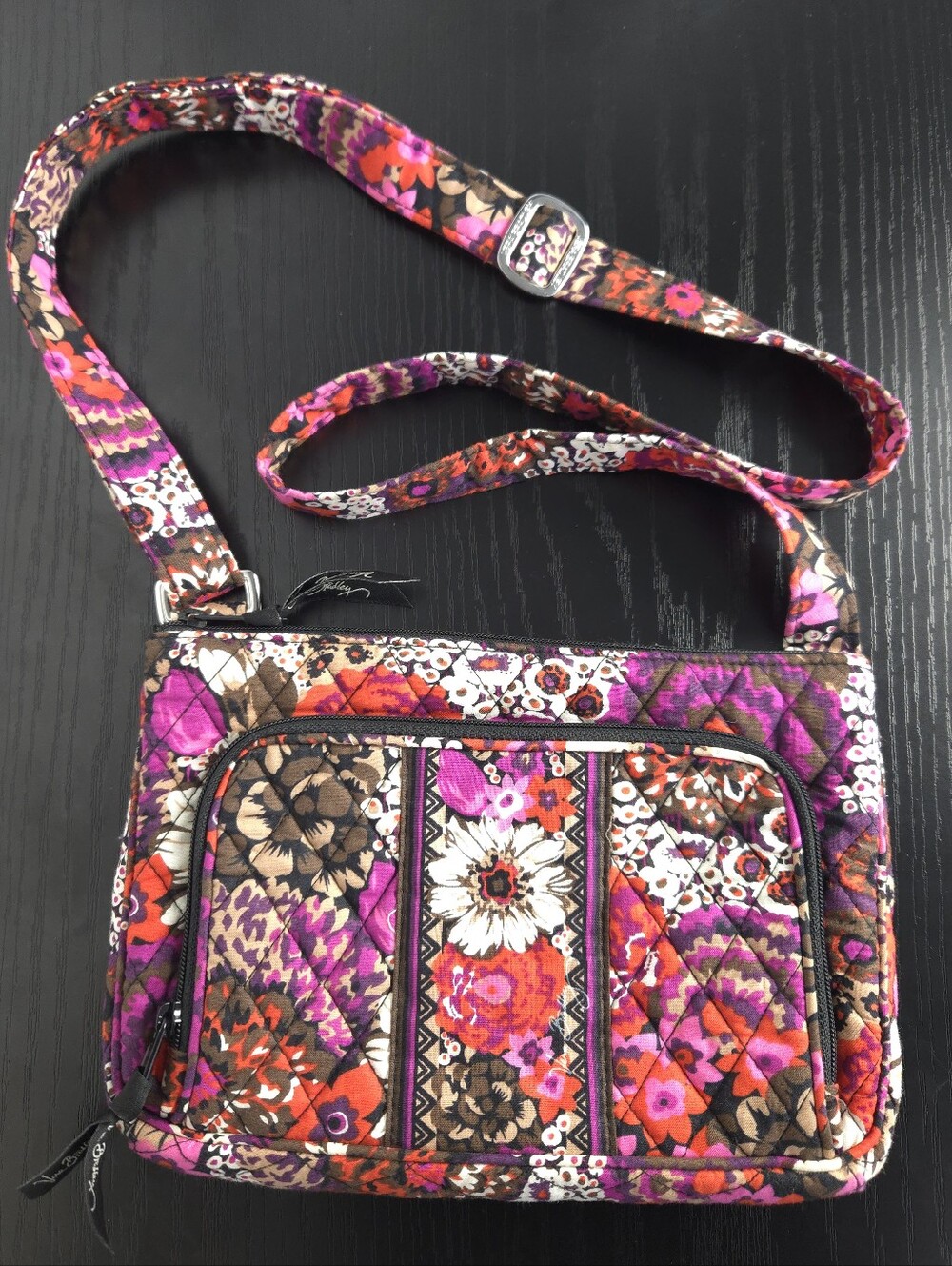 Vera Bradley Rosewood Crossbody Hipster Boho Bag Quilted Cotton Floral Pink